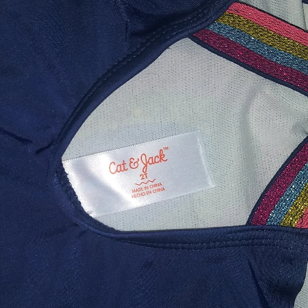 Navy Swimsuit with Rainbow Design